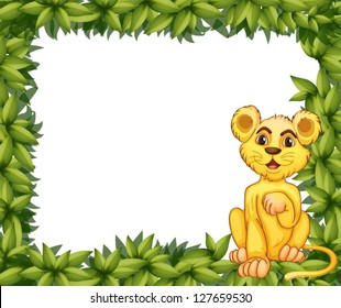 Illustration of a yellow tiger in a leafy frame