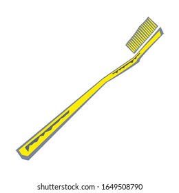Illustration einer gelben Zahnbürste mit Paste auf weißem Hintergrund