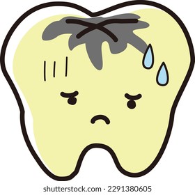 Illustration of a yellow tooth with cavities