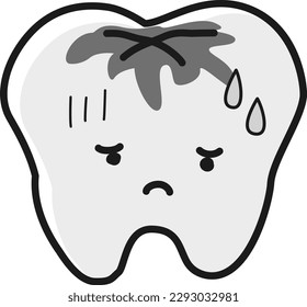 Illustration of a yellow tooth with decay (black and white)