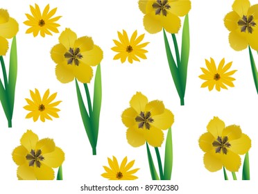 Illustration auf gelbem Tulpenhintergrund