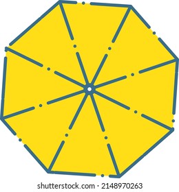 Illustration of a yellow umbrella with a simple blue line