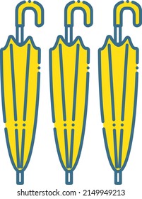 Illustration of a yellow umbrella with a simple blue line