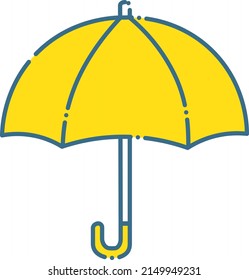 Illustration of a yellow umbrella with a simple blue line