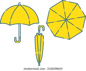 Illustration of a yellow umbrella with a simple blue line