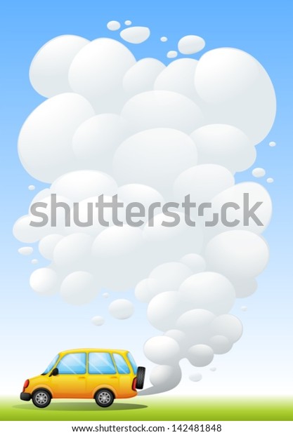 Illustration of a yellow\
van emitting\
smoke