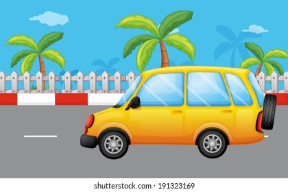 Illustration of a yellow van at the road