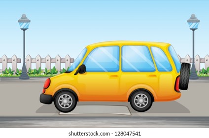 Illustration of a yellow van in the street