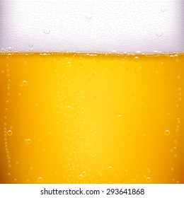 illustration of yellow vector beer background with a lot of bubbles