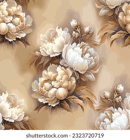 Illustration yellow and white rose on a beige color background. Seamless pattren design textile.