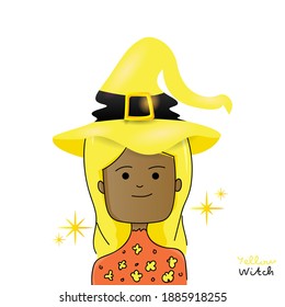 Illustration yellow witch girl character design vector