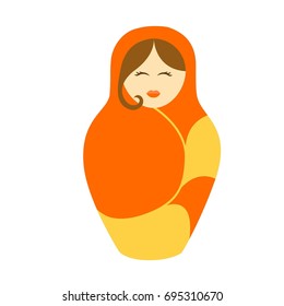  An illustration of a yellow-orange matryoshka isolated on a white background. Russian traditional wooden doll. Vector illustration.