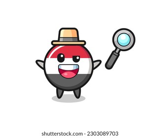 illustration of the yemen flag badge mascot as a detective who manages to solve a case , cute style design for t shirt, sticker, logo element