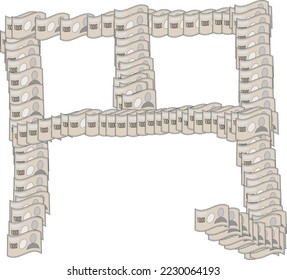 Illustration of yen letters made of banknotes.
Translation:yen.