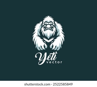 Illustration of a Yeti with a fierce expression and stylized design. Logo, vector, emblem, label, badge. template