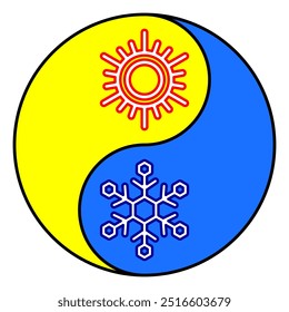 Illustration of an yin and yang symbol with hot and cold symbols