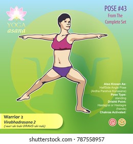 Illustration of Yoga Exercises with full text description, names and symbols of the involved chakras. Female figure showing the position of the body, posture or asana in sitting position.