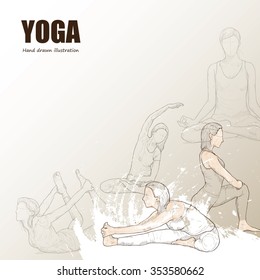 Illustration of Yoga. hand drawn. Yoga poster. Sport background.