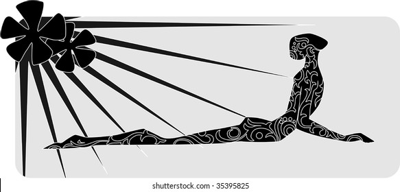 Illustration of yoga man posing in yellow background	
