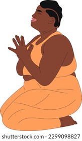 ilustración muchacha toasty yoga sport asana fondo naranja pose sonrisa dibujo de arte blanco negro
