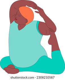 illustration yoga sketch model fat pose model pose sitting back afro girls in biki swimsuit hairstyle bun shoes background print sketch drawing black and white lines set pattern