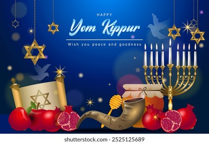 Illustration von yom kippur Hintergrund mit jüdischem Element und blauem Hintergrund. Gradientenkonzept