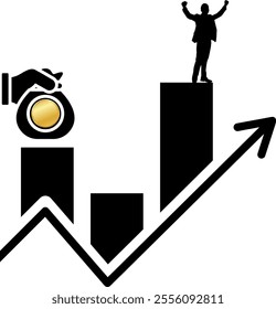 Illustration: if you use money to invest, there will be times when you lose and there will be times when you make big profits. Transparent background vector