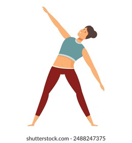 Illustration of a young adult woman practicing yoga poses for physical activity. Strength. And flexibility. As part of her exercise routine and selfcare session. Wellness. And mindfulness