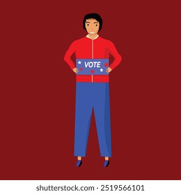 illustration of Young American Voter Holding 'VOTE' Sign Encouraging Civic Participation and Youth Engagement in US Elections,for american election background banner illustration of us election