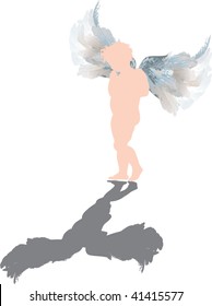 illustration with young angel on white background