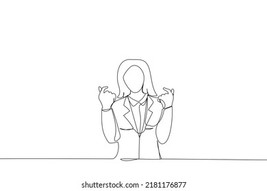 Illustration of Young Asian woman showing mini heart sign speading love and happiness concept. One line style art
