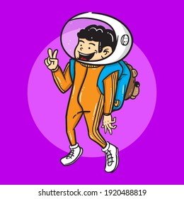  illustration of young astronaut with future goals in space, for t-shirt prints and other uses.