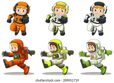 Illustration of the young astronauts on a white background