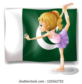 Ilustración de una joven bailarina de ballet frente a la bandera de Pakistán con fondo blanco