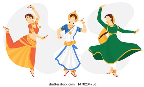 Illustration of young beautiful Indian Classical Dancer in different dancing pose.