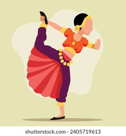 Illustration of young beautiful Indian Classical Dancer in different dancing pose.