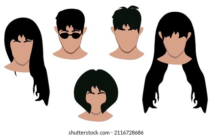 Illustration of a young beautiful women and man portraits with different hairstyle.Set of avatar and figure stock symbol for web.