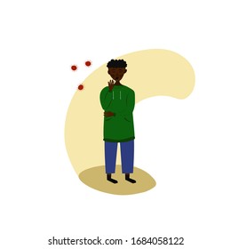 Illustration of young black man coughing with fist in front of mouth