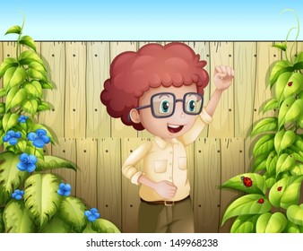 Illustration of a young boy at the backyard