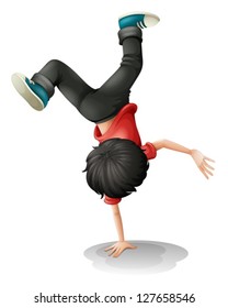 Illustration of a young boy balancing on a white background