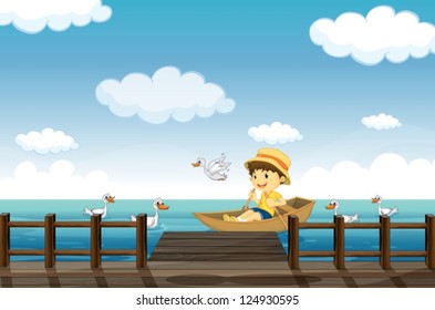 Illustration of a young boy boating