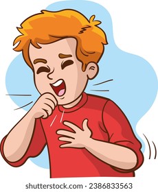 Illustration of a Young Boy Coughing by Covering Mouth