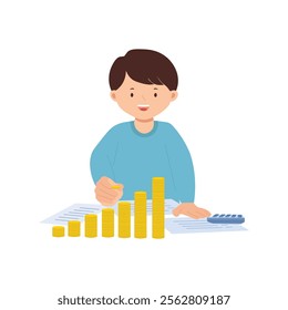 Illustration of young boy counting coins