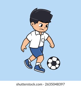 Illustration of a young boy dribbling a soccer ball, suitable for sports or children's activity content.