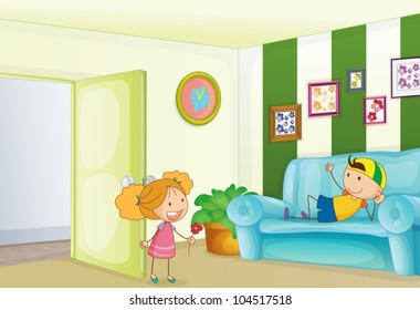 Illustration of a young boy and girl couple