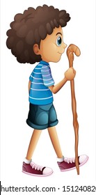 Illustration of a young boy hiking on a white background