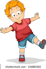 Illustration of a Young Boy with His Arms Spread Wide While Trying to Maintain His Balance