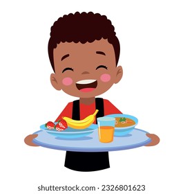 Illustration of a young boy holding a tray