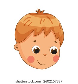 Illustration of a young boy with light brown hair and a cute expression, looking adorable. Vector on white background.