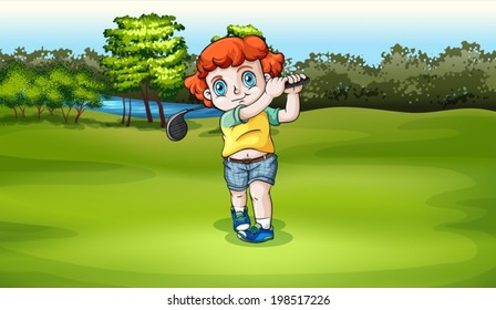 Illustration of a young boy playing golf at the field